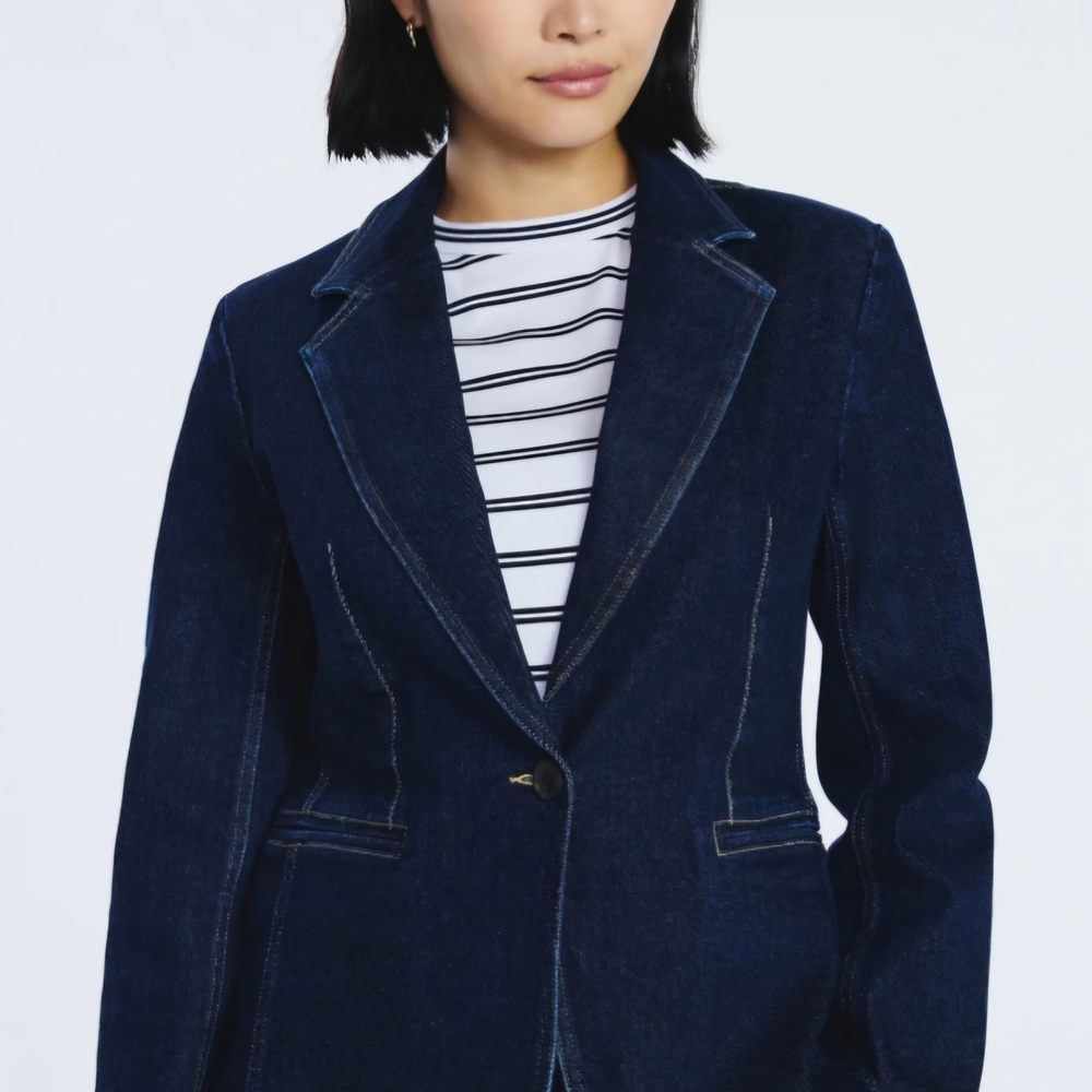Tailored Dark Blue Denim Blazer for Women